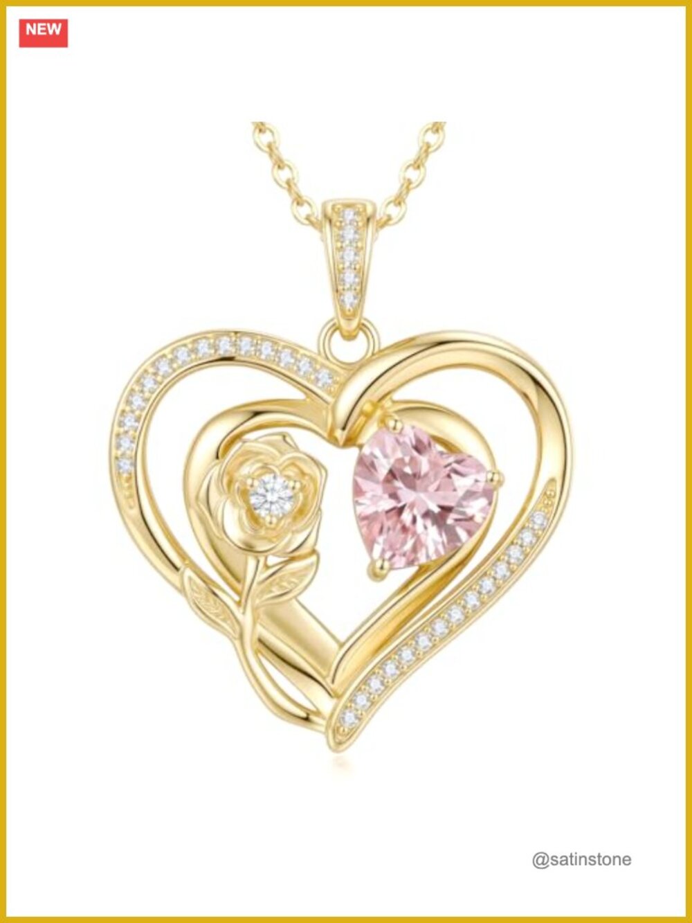 14K Gold Plated Heart Birthstone Pendant Necklace 18 Inch Women Jewelry